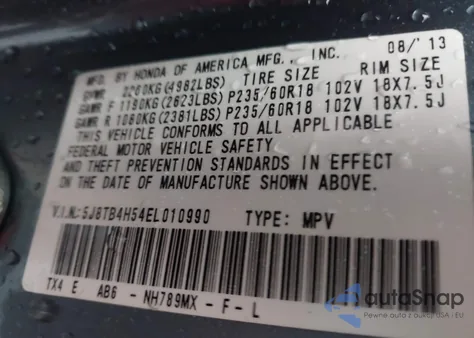 2014 Acura Rdx from USA, damaged, VIN 5J8TB4H54EL010990